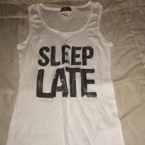 White sleep late tank top